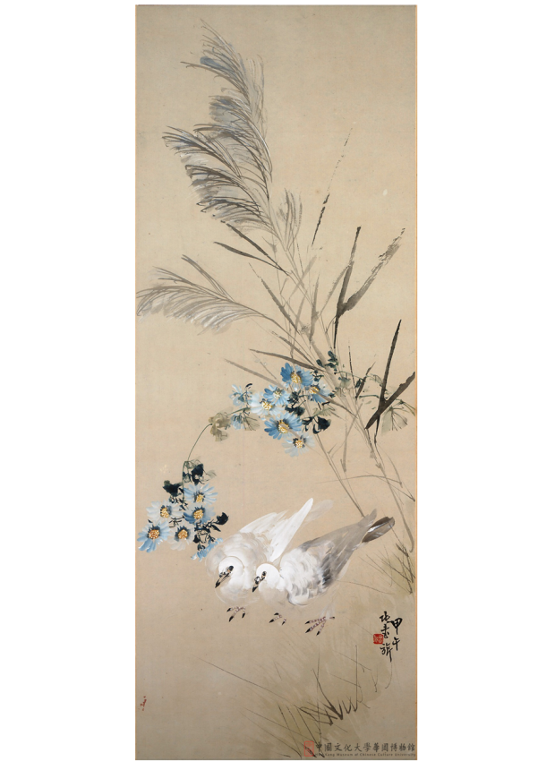 草菊雙鴿Doves and Chrysanthemum  
